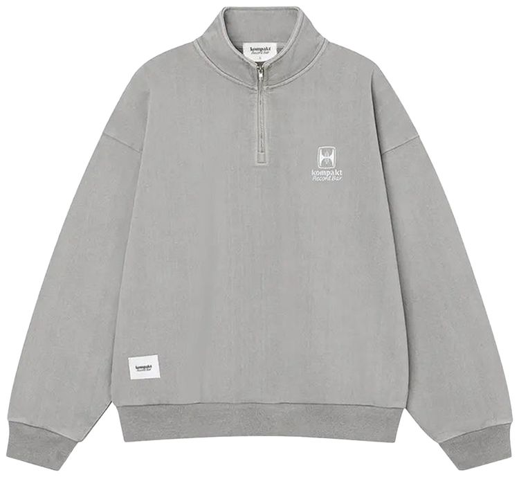 Kompakt Record Bar Washed Embroidered Half Zip Up Grey