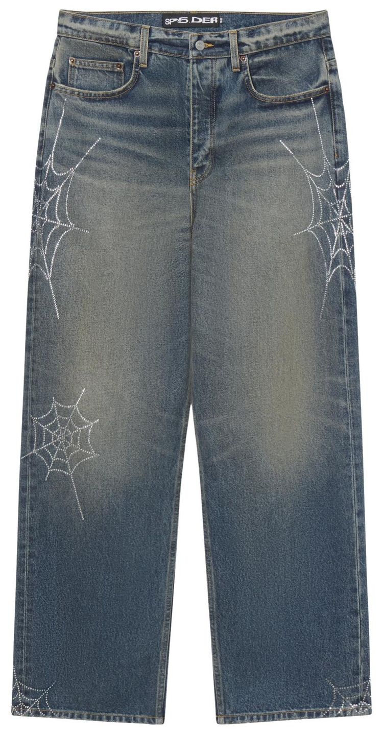 Sp5der Rhinestone Web Denim Indigo