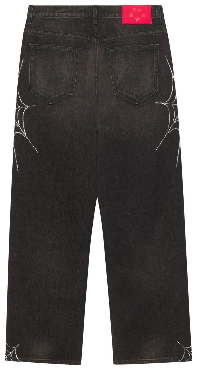 Sp5der Rhinestone Web Denim Onyx