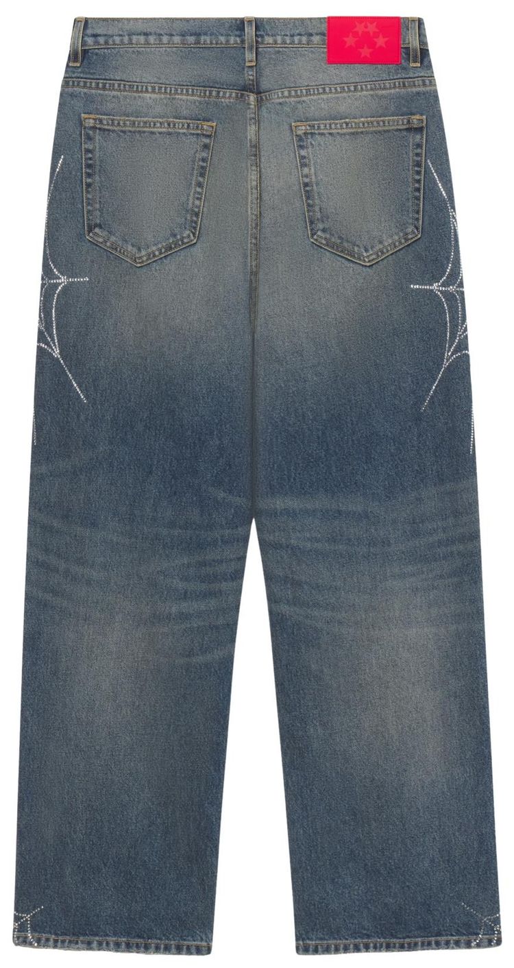 Sp5der Rhinestone Web Denim Indigo