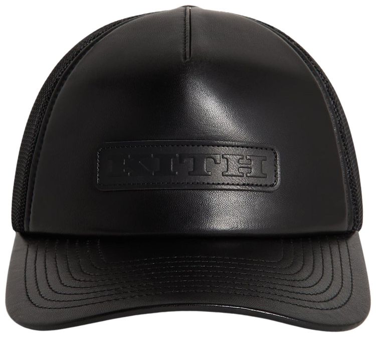Kith Smooth Leather Nolan Trucker Hat Black