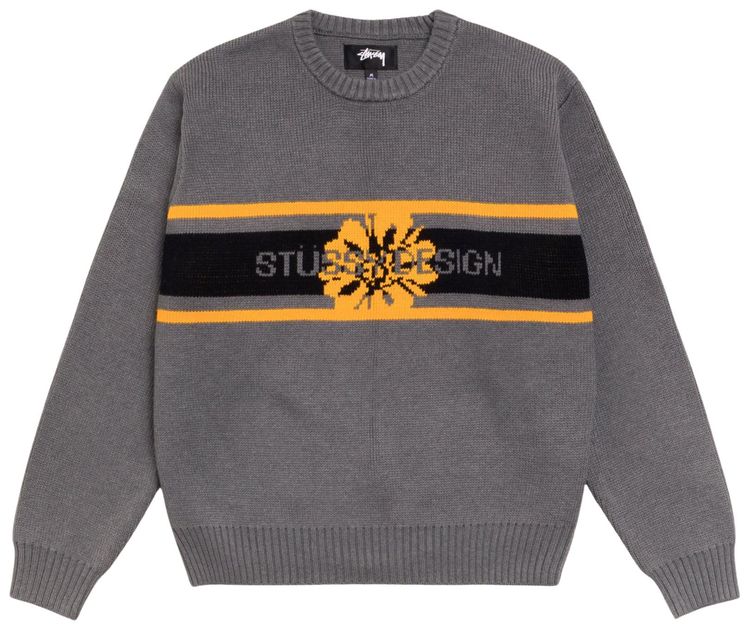 Stussy Striped Hibiscus Sweater Grey