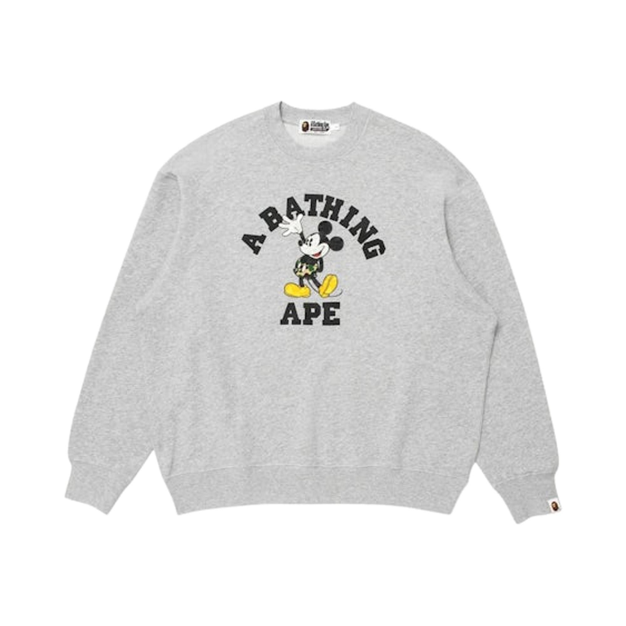 Buy BAPE X Disney Mickey Mouse College Relaxed Fit Crewneck 'Grey