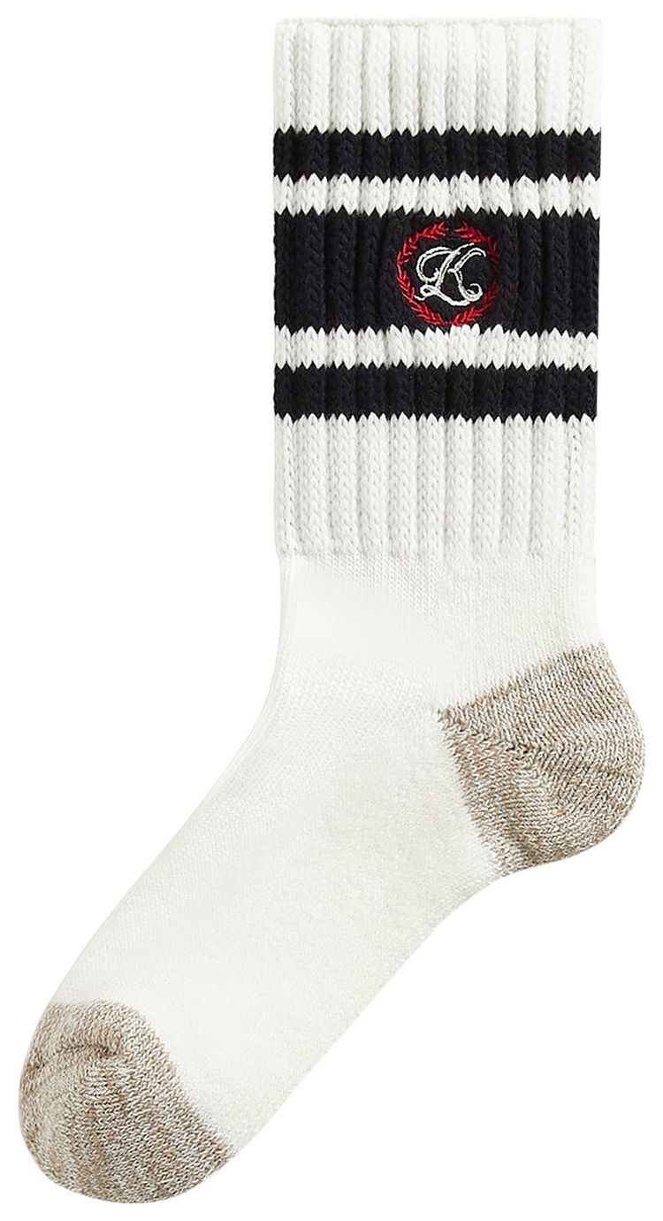Kith Script K Laurel Stripe Cotton Chunky Crew Socks White