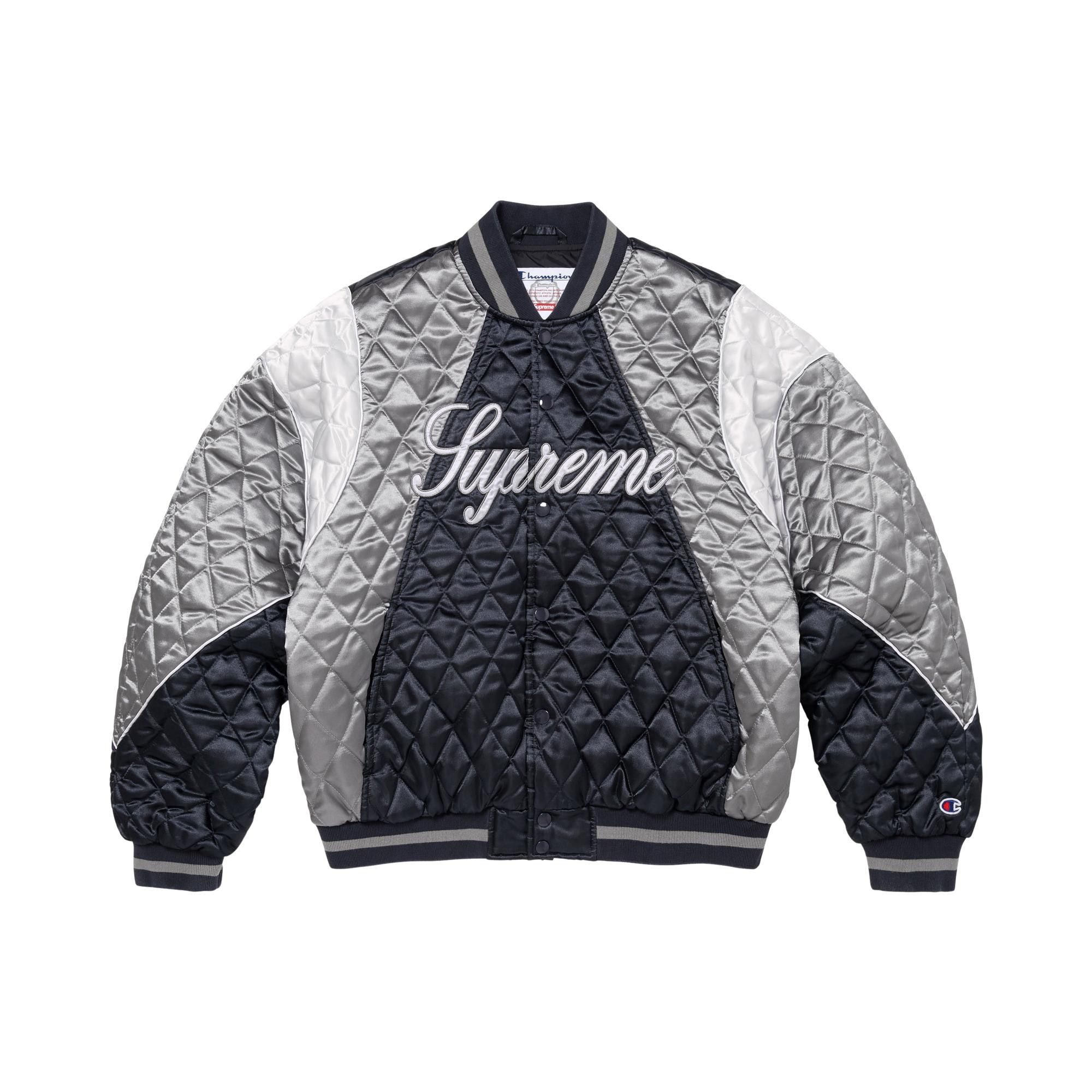 Buy Supreme x Champion Quilted Satin Varsity Jacket 'Navy
