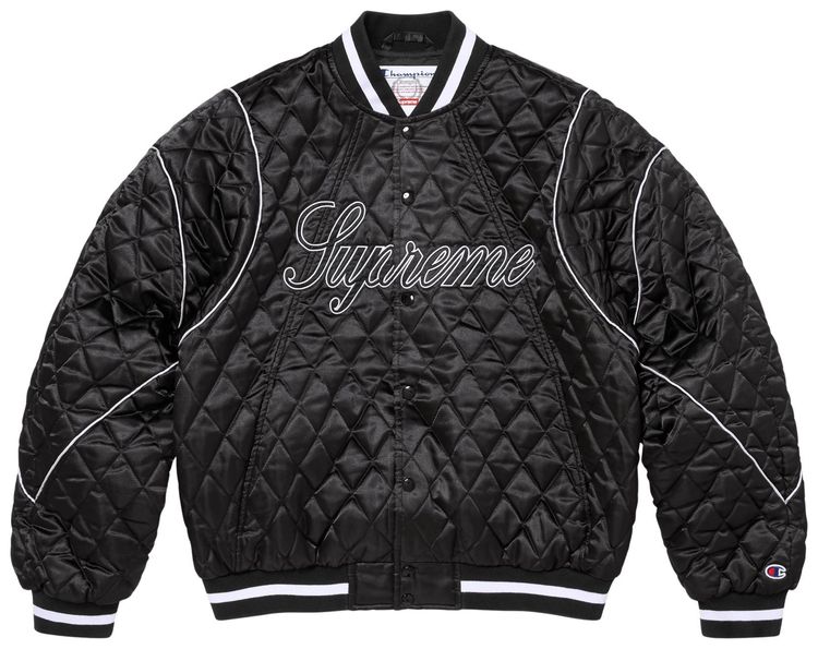 Supreme x Champion Quilted Satin Varsity Jacket Black