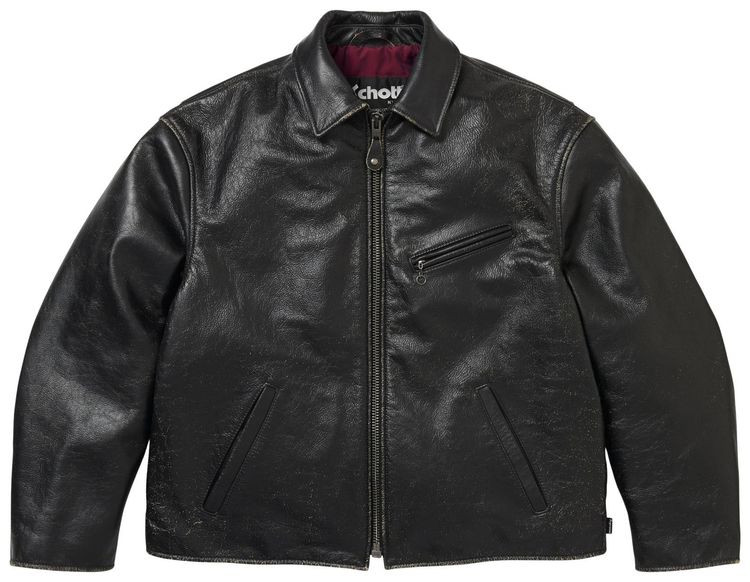 Supreme x Schott Distressed Leather Jacket Black
