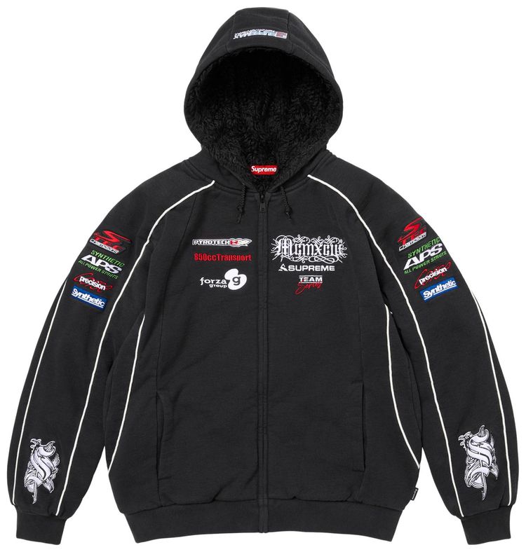 Supreme Racing Lined Zip Up Hooded Sweatshirt Black