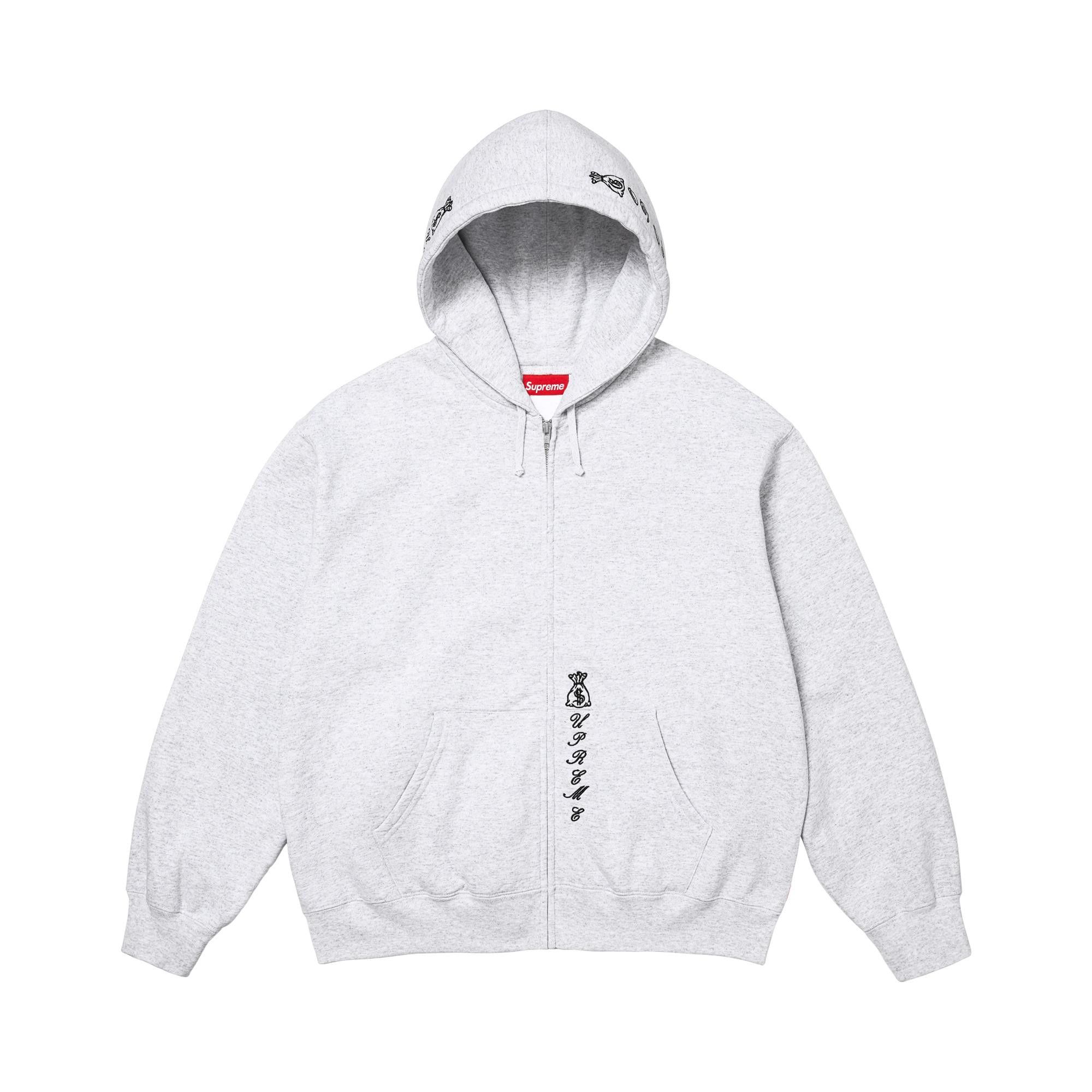 Buy Supreme God Over Money Zip Up Hooded Sweatshirt 'Ash Grey