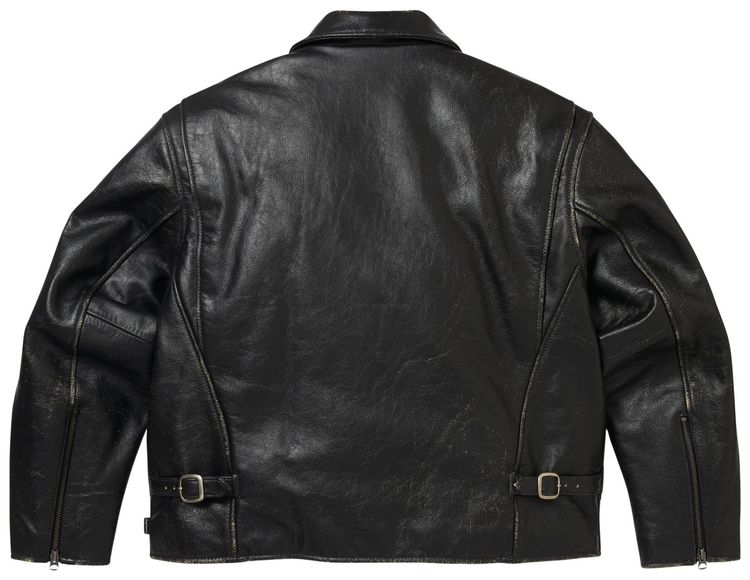 Supreme x Schott Distressed Leather Jacket Black