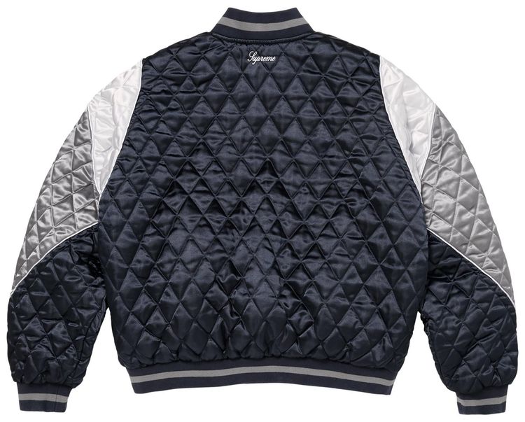 Supreme x Champion Quilted Satin Varsity Jacket Navy