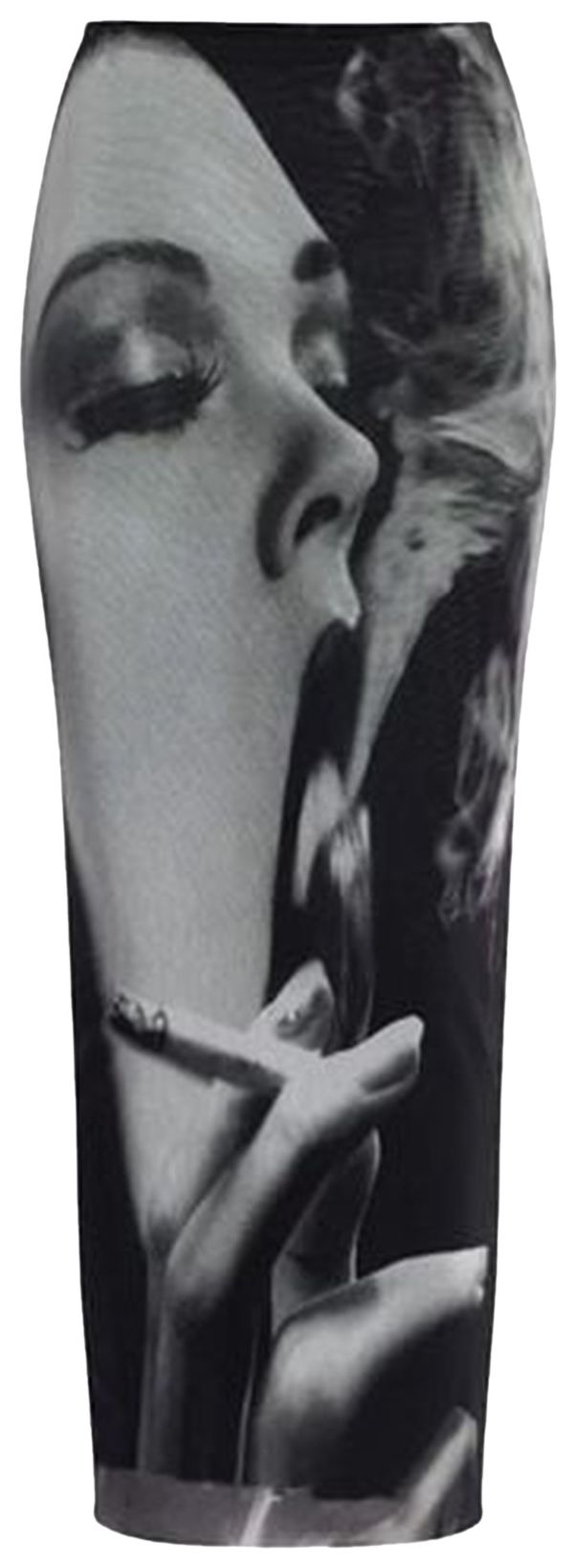 Jean Paul Gaultier Mesh Long Skirt Printed Smoking Women BlackGreyWhite