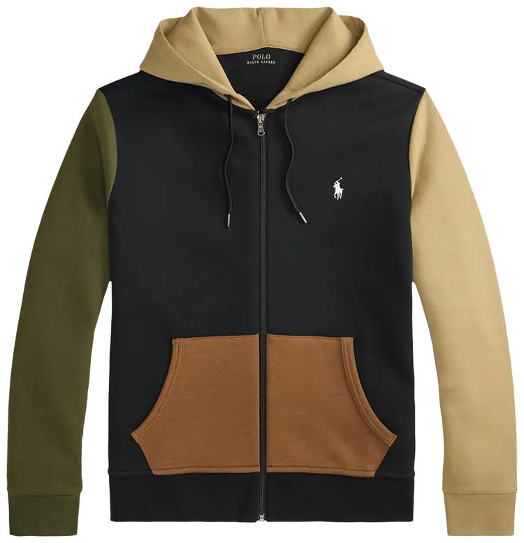 Polo Ralph Lauren Long Sleeve Double Knit Tech Novelty Colorblock Full Zip Hooded Sweatshirt Black Multicolor