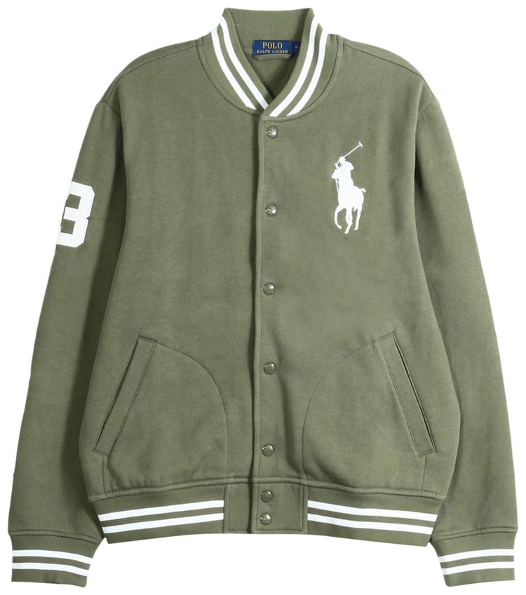 Polo Ralph Lauren Long Sleeve Seasonal Fleece Big Pony Jacket OliveWhite