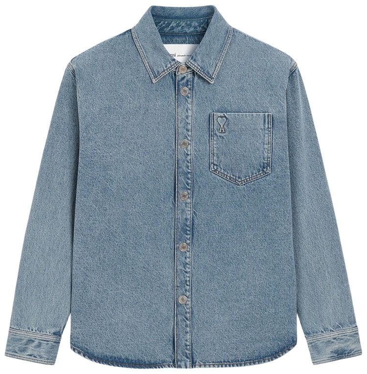 Ami Blue Cotton Overshirt With De Coeur Used Blue