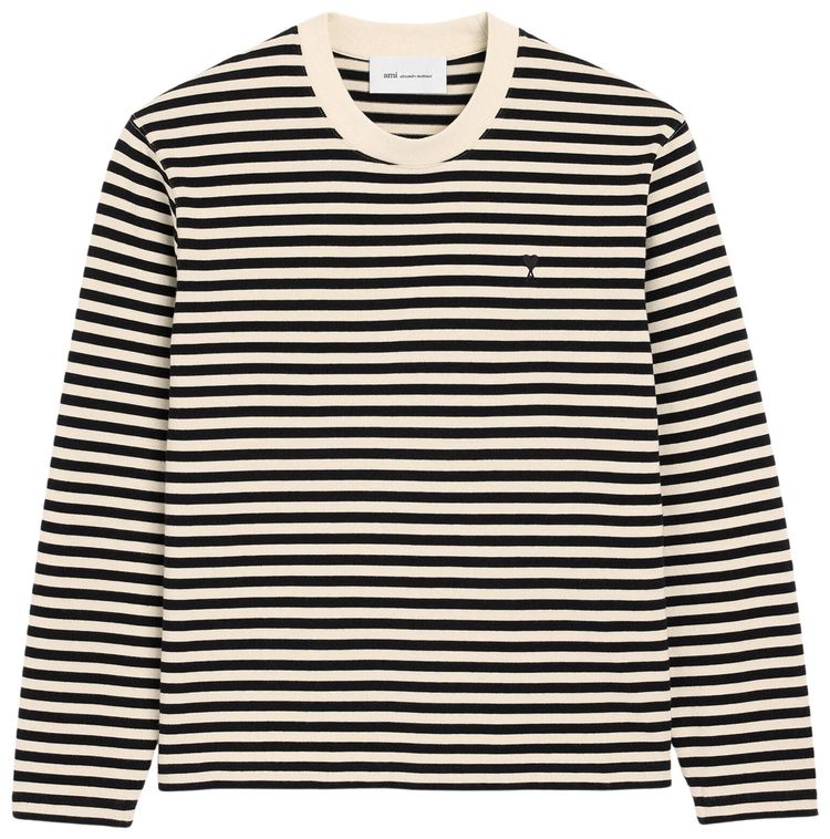 Ami Black And White Mariniere Cotton T Shirt With Ami De Coeur BlackIvory