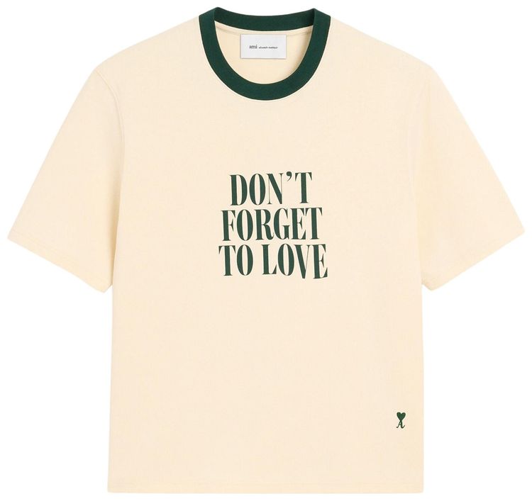 Ami Ecru Printed Cotton Dont Forget To Love T Shirt Ivory