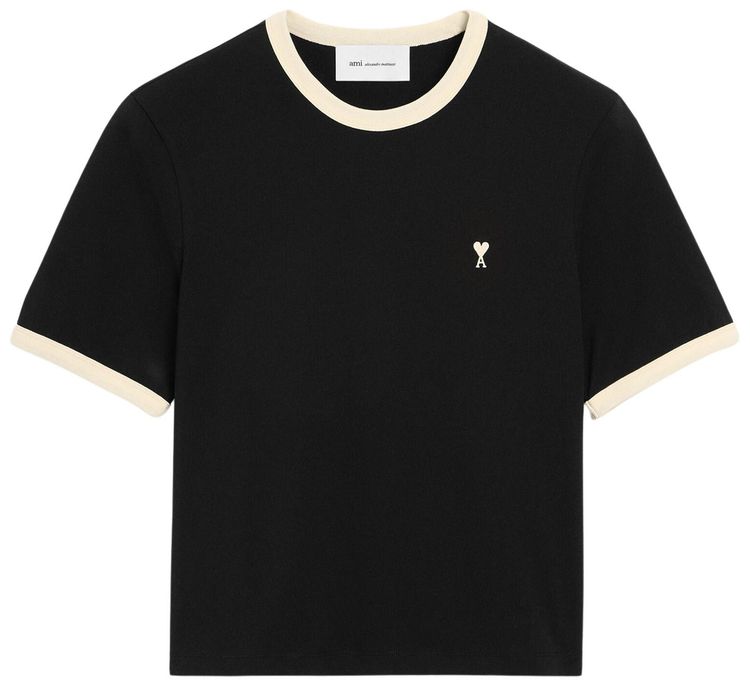 Ami Black Contrasted Cotton t Shirt With De Coeur BlackIvory