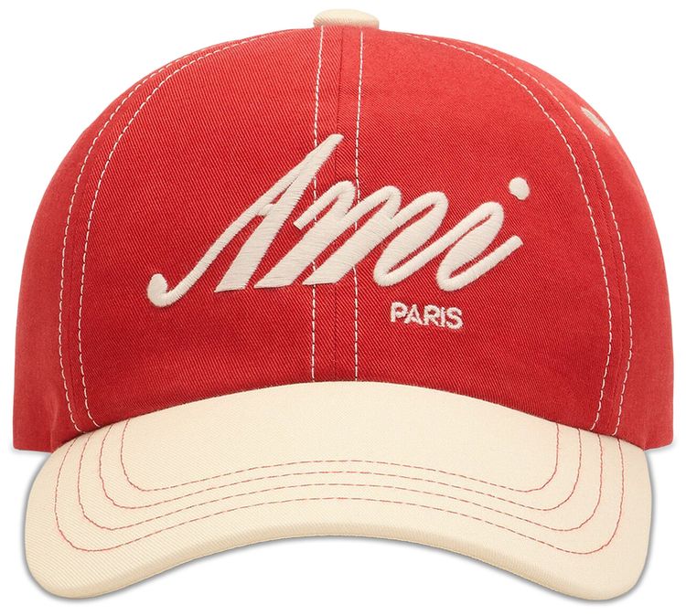 Ami Embroidery Bicolor Cap Rouge RubisIvoire