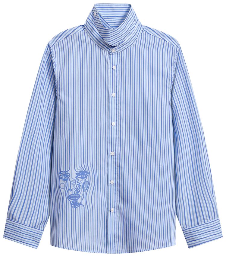 KidSuper Striped Face Button Up Chambray