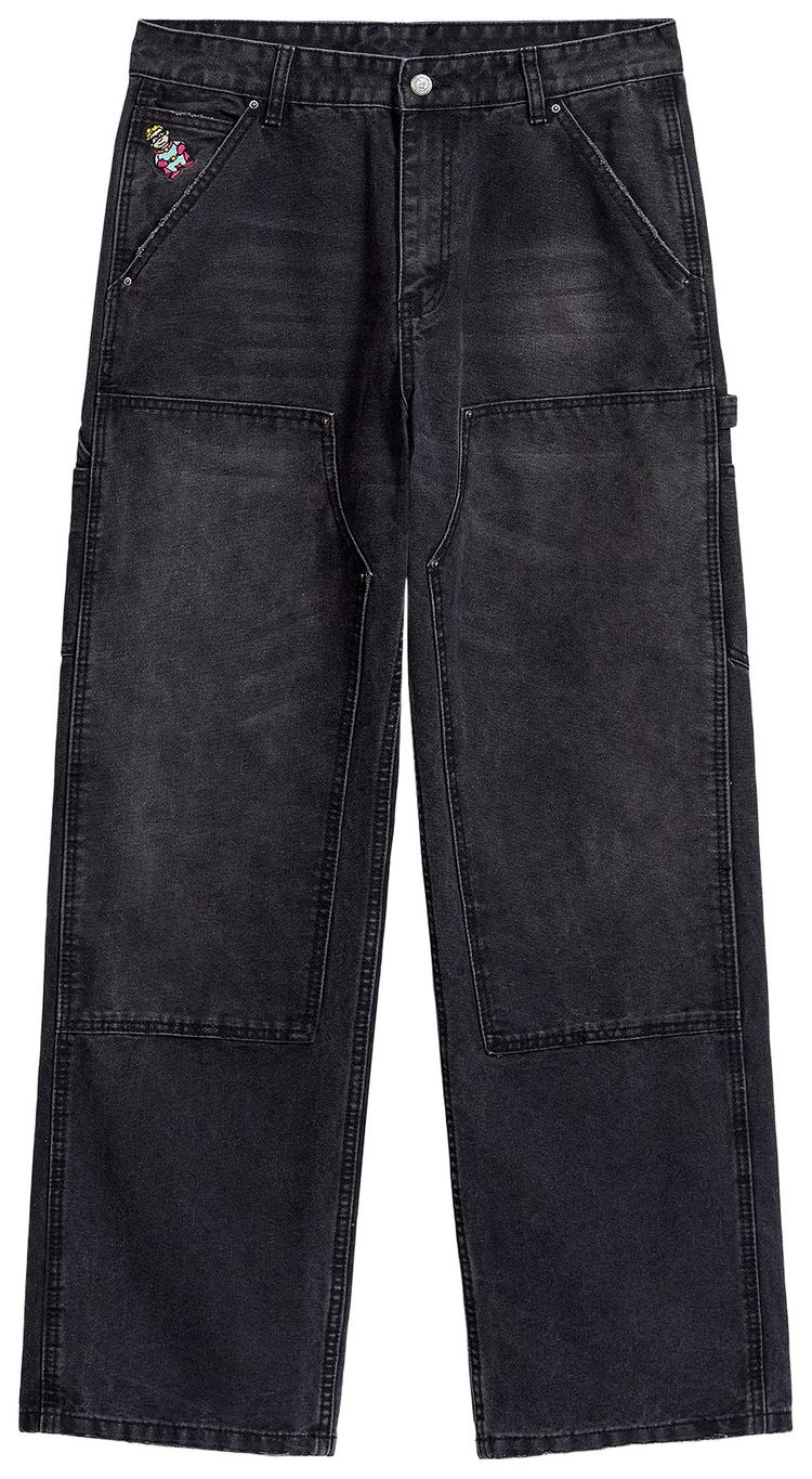 KidSuper Eye Badge Washed Double Knee Flocked Pant Washed Gray