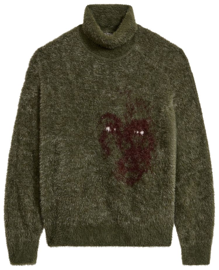 KidSuper Fuzzy Knit Hatched Face Turtle Neck Dark Green