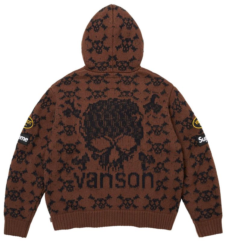 Supreme x Vanson Leathers Skull Zip Up Hooded Sweater Brown