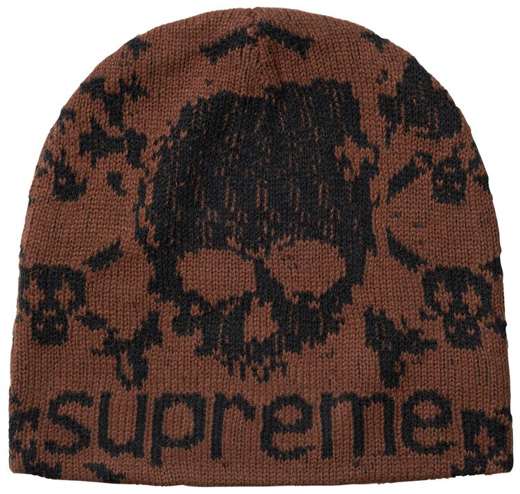 Supreme x Vanson Leathers Skull Beanie Brown