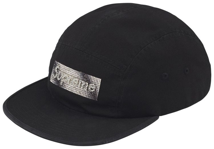 Supreme Rhinestone Label Camp Cap Black