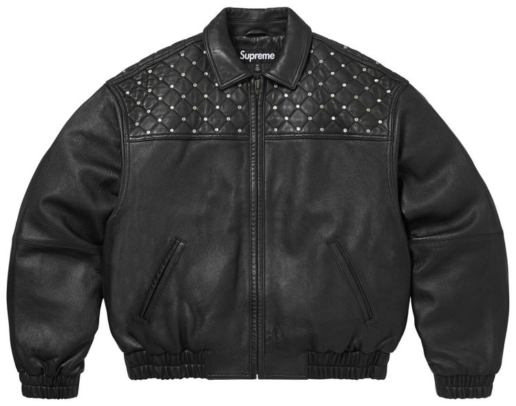 Supreme Swarovski Studded Quilted Leather Jacket Black