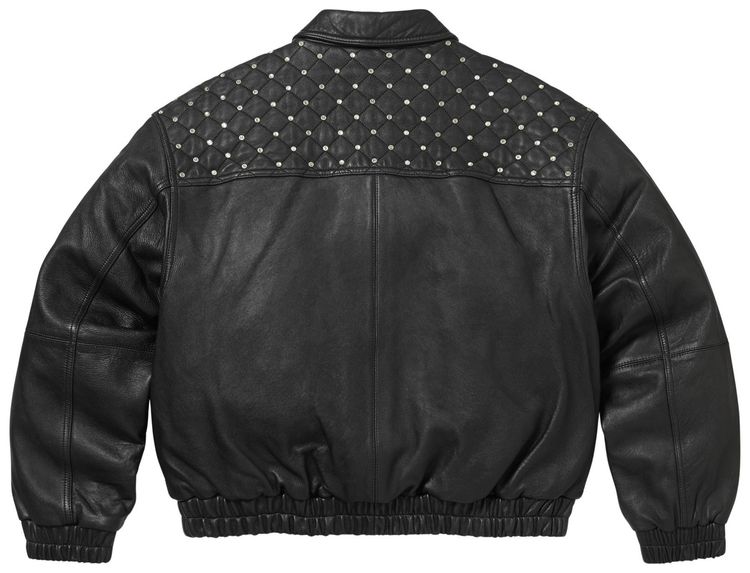 Supreme Swarovski Studded Quilted Leather Jacket Black