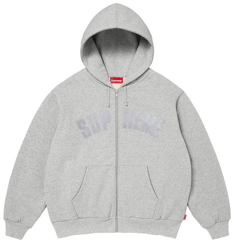 Supreme Arc Thermal Lined Zip Up Hooded Sweatshirt Heather Grey