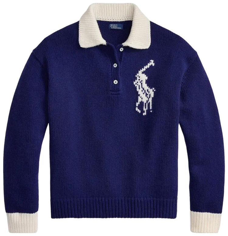 Polo Ralph Lauren Long Sleeve Polo Self Collar Sweater RoyalCream