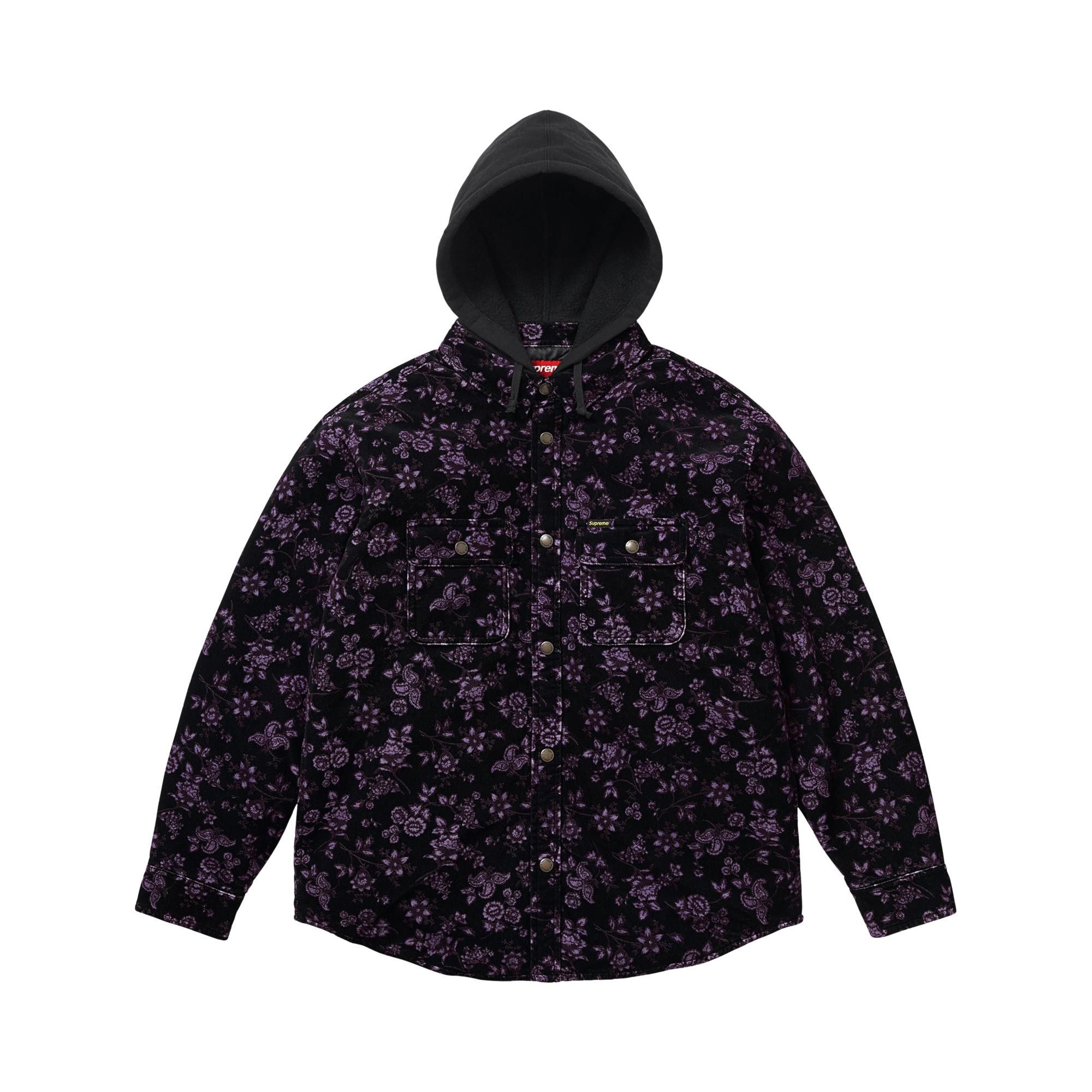 Buy Supreme Quilted Lined Hooded Velvet Snap Shirt 'Floral