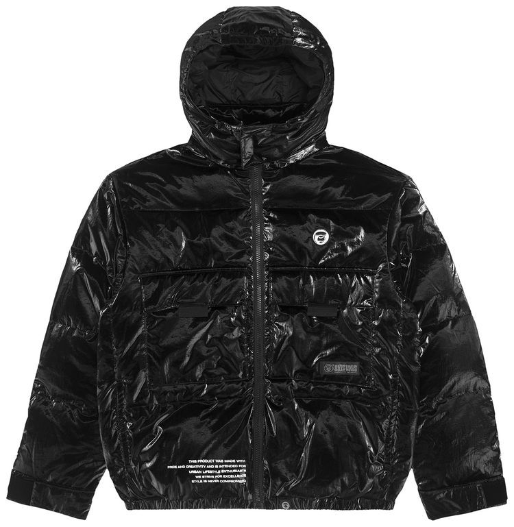 AAPE Moonface Hooded Down Shiny Jacket Black