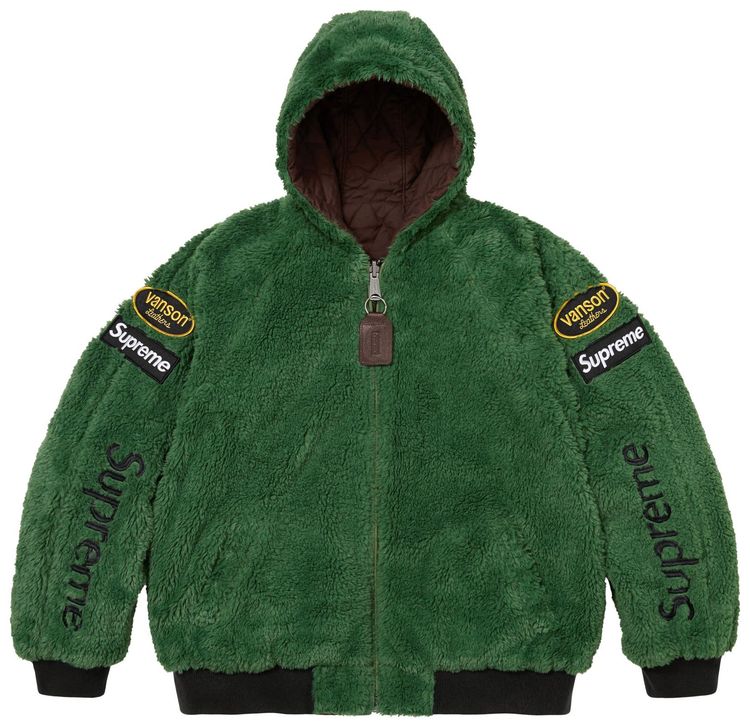 Supreme x Vanson Leathers Reversible Quilted Hooded Jacket Brown