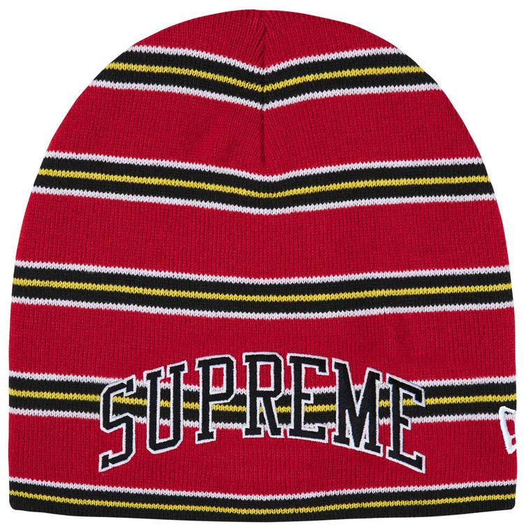 Supreme New Era Stripe Beanie Red