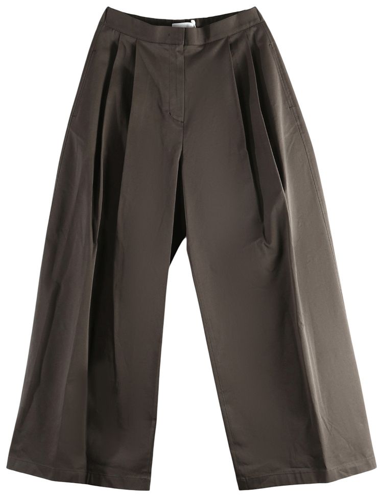 Amomento Two Tuck Wide Banding Pants Brown