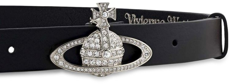 Vivienne Westwood Small Bas Relief Belt Crystal Black Leath