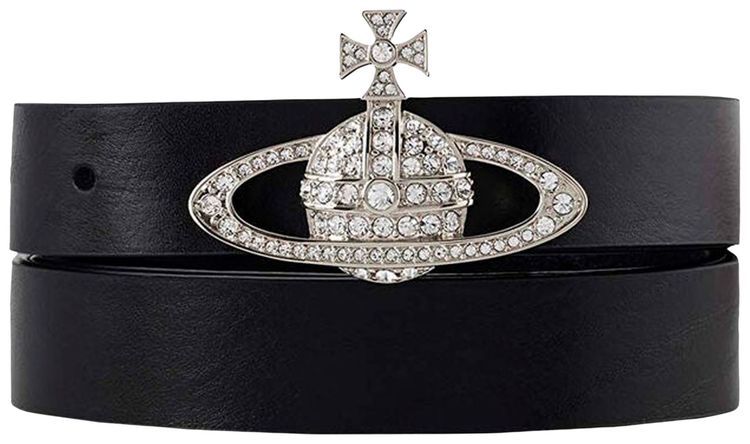 Vivienne Westwood Small Bas Relief Belt Crystal Black Leath
