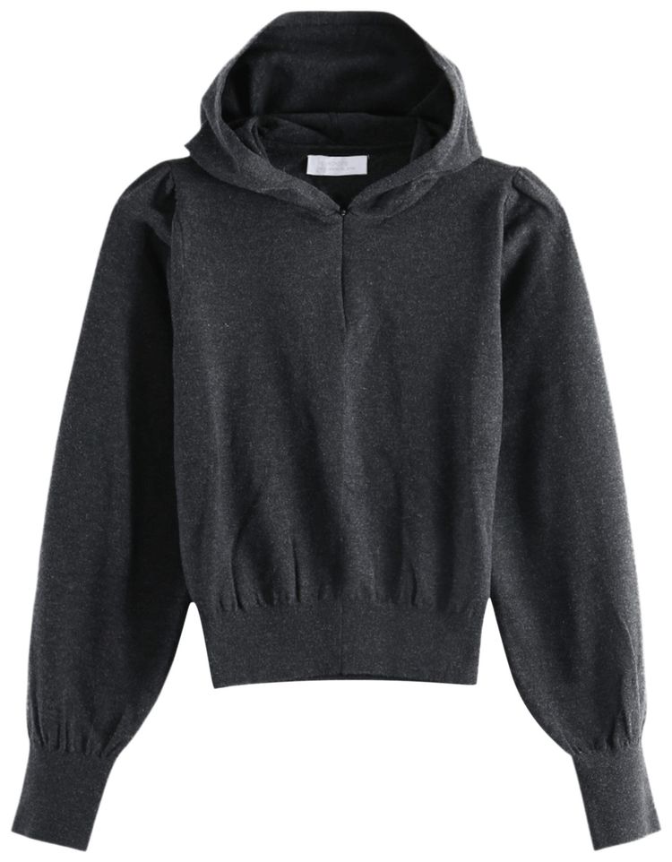 Amomento Shirring Half Zip Up Knit Hoodie Charcoal