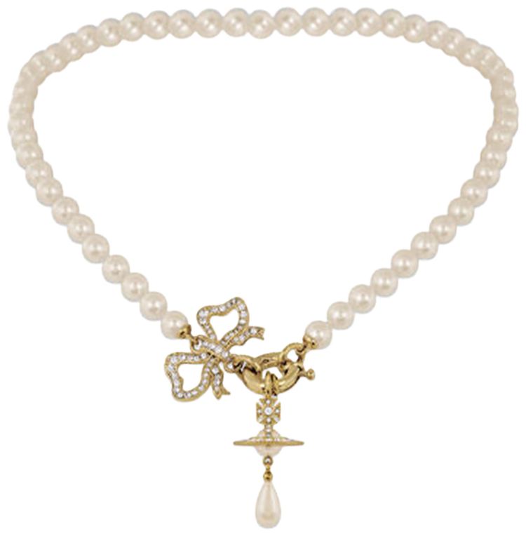 Vivienne Westwood Rigoberta Pearl Necklace Crystal Creamrose Pearl