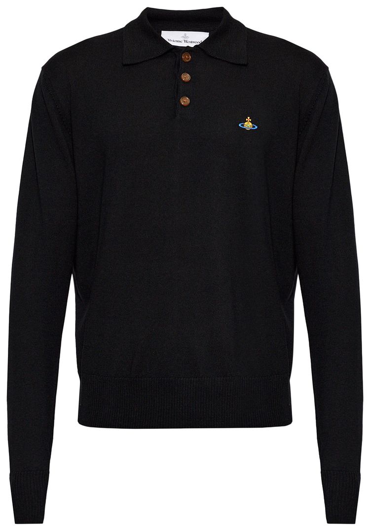 Vivienne Westwood Mark Long Sleeve Polo Tops Black