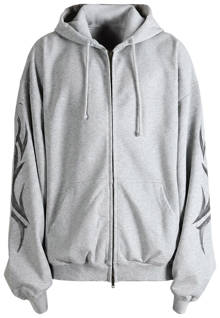 Vetements Graffiti Tribal Zip Up Hoodie Grey Melange
