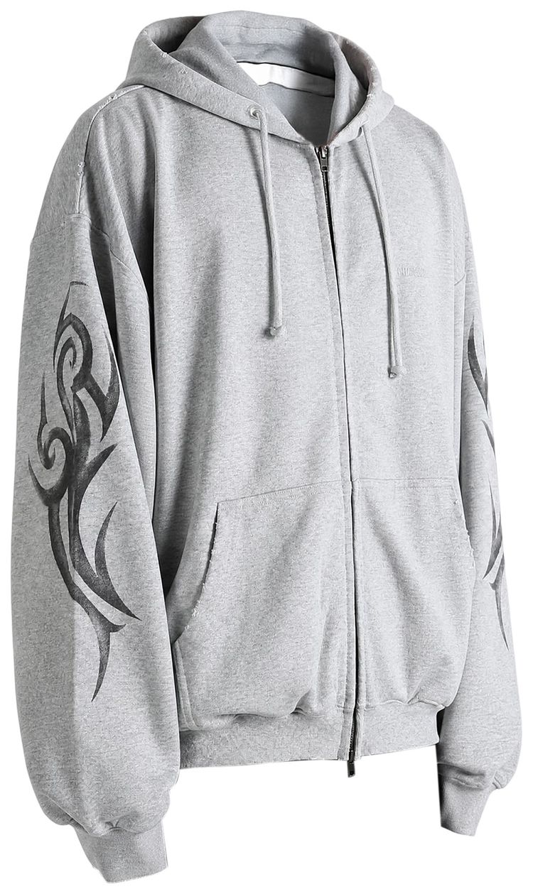 Vetements Graffiti Tribal Zip Up Hoodie Grey Melange
