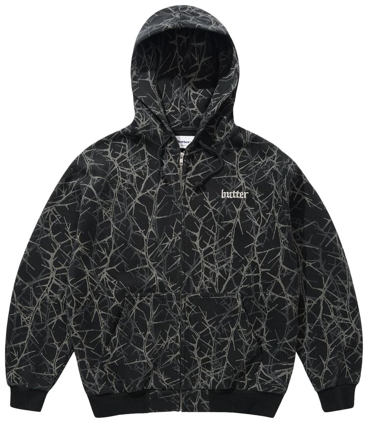 Butter Goods Thorn Camo Waffle Zip Thru Hood Black