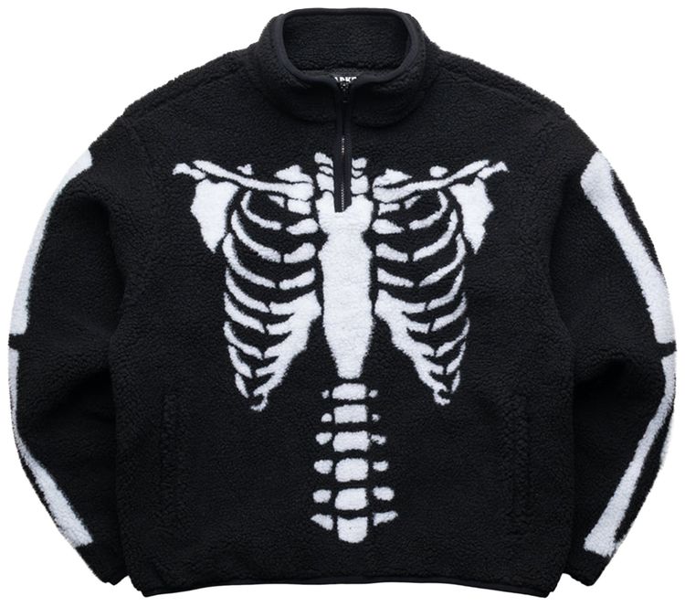 Chinatown Market Skeletal Quarter Zip Sherpa Pullover Black