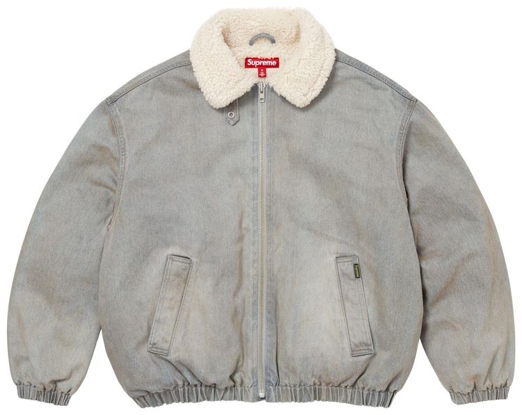 Supreme Faux Shearling Lined Bomber Jacket Washed Grey