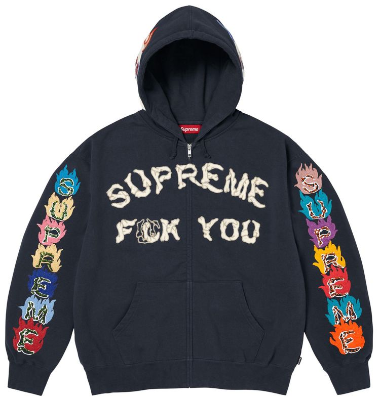 Supreme Fuck You Zip Up Hooded Sweatshirt Navy