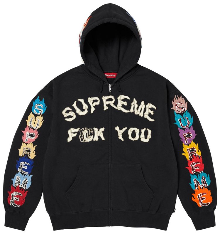 Supreme Fuck You Zip Up Hooded Sweatshirt Black